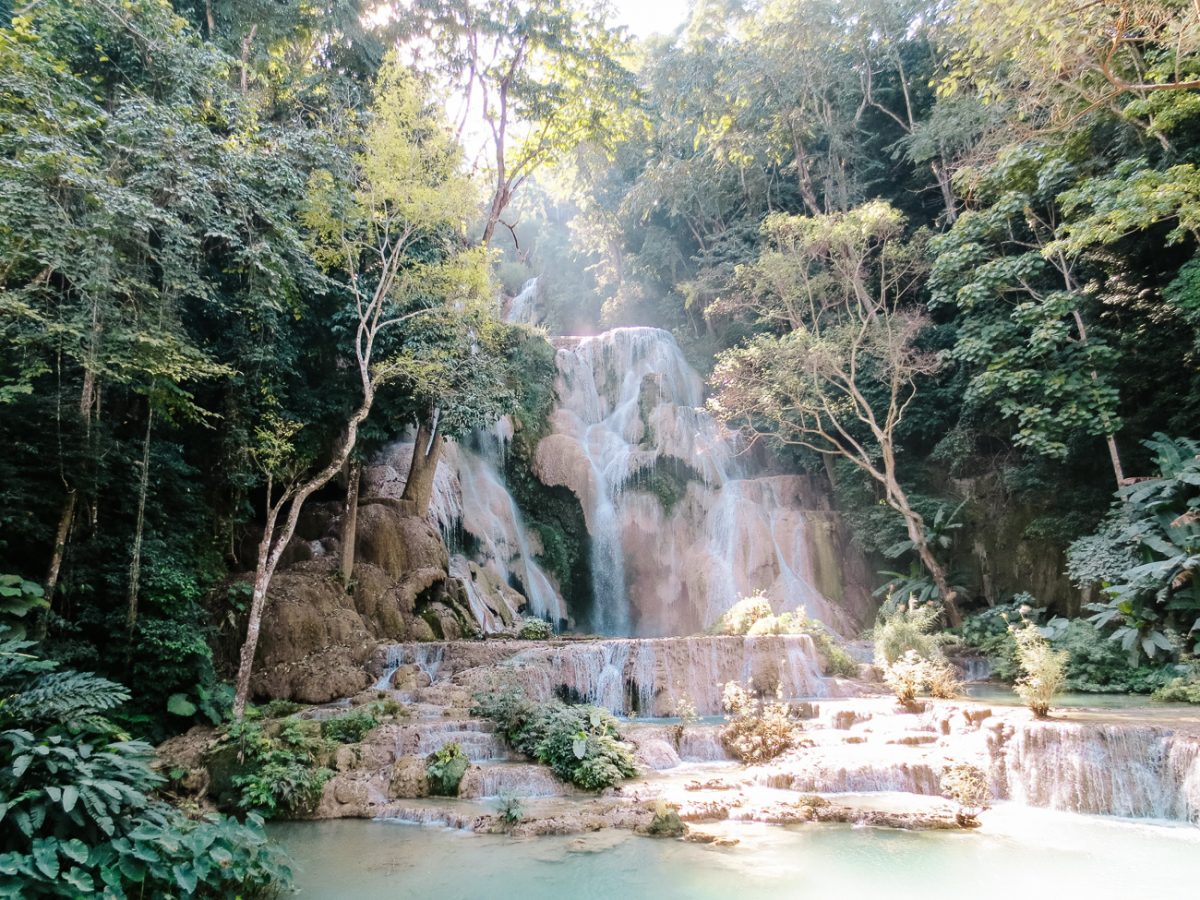 One of the best things to do in Luang Prabang in Laos is to visit the Kuang Si waterfalls.