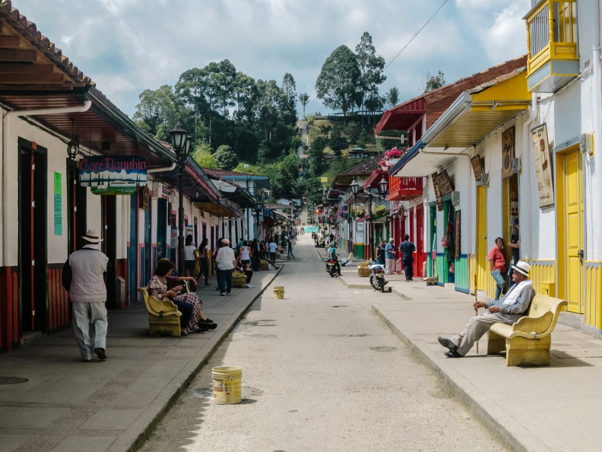 street with colorful houses in salento in colombia