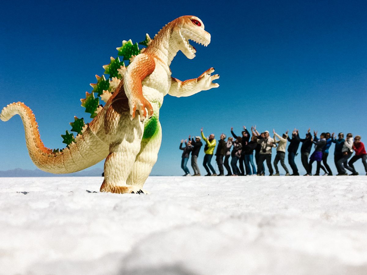Op de zoutvlakte in Bolivia kun je gekke foto's maken.