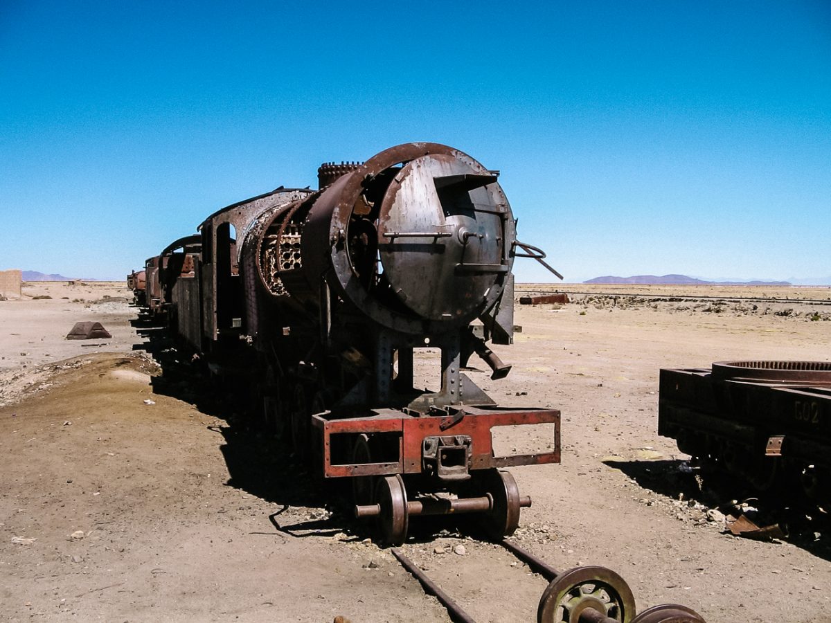 A few kilometers outside Uyuni you will find the Cementerio de Trenes, or train graveyard, with dozens of abandoned steam trains.