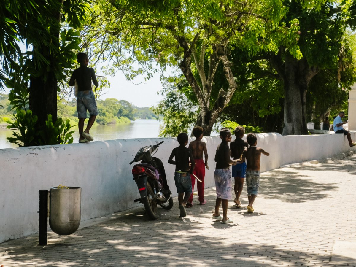 Kids on the boulevard of Santa Cruz de Mompox Colombia.