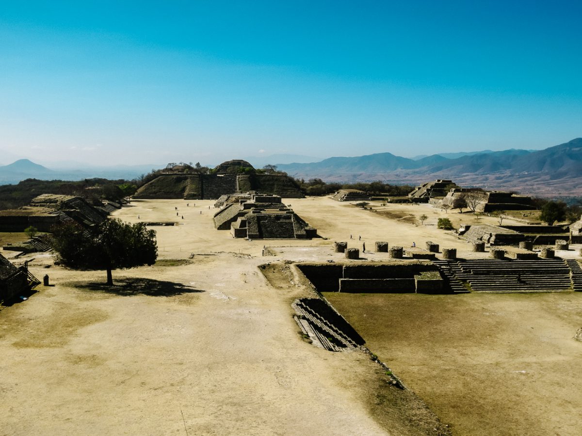 View of Monte Alban, the best ruins to visit in Oaxaca Mexico.