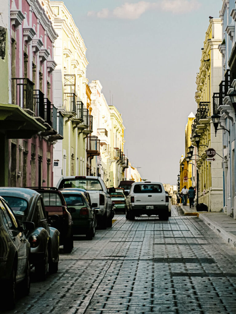 Colorful colonial houses in Campeche, a colonial town in the state of Campeche, located on the Gulf of Mexico. 
