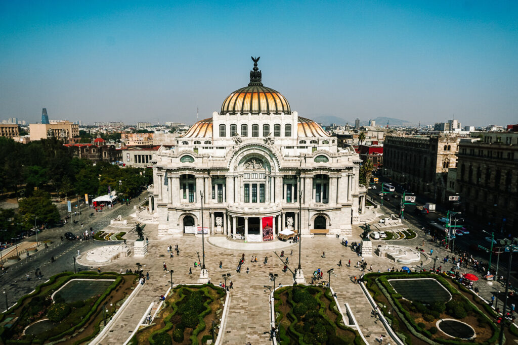 Start your Mexico itinerary 3 weeks in Mexico City and visit Palacio de Bellas Artes.