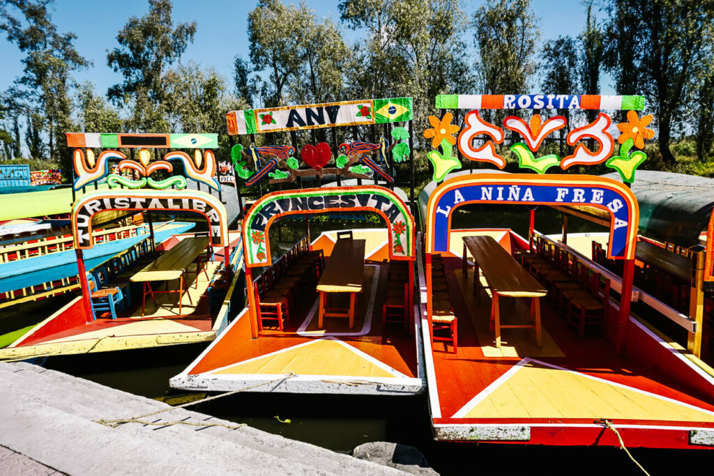 Colored gondolas in Xochimilco, one of my tips for the best things to do in Mexico City.