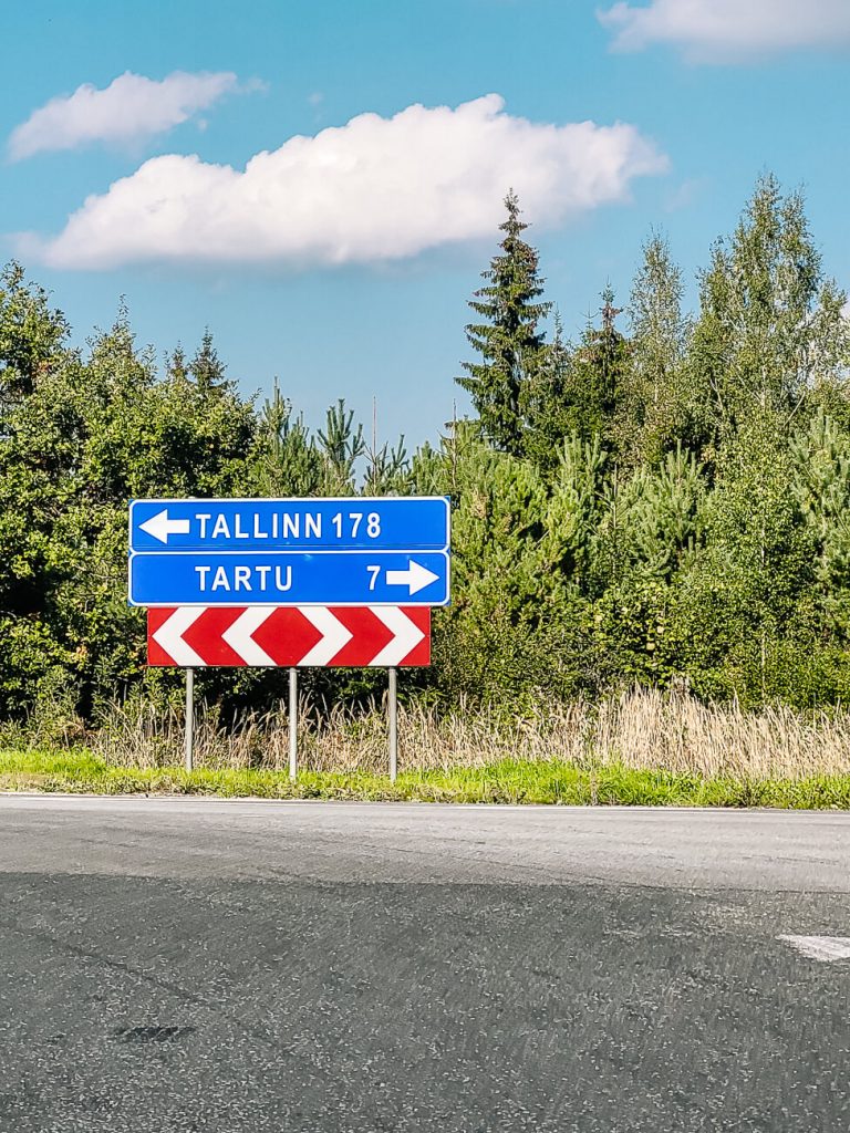 sign of Taru and Tallinn on highway in Estonia