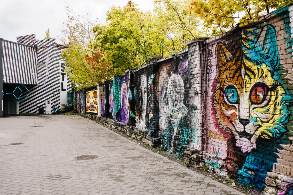 muur met street art in Telliskivi creative city Tallinn Estland