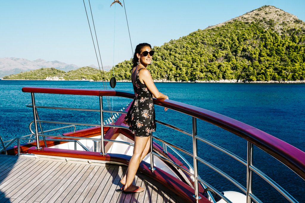 Deborah on Sail Croatia cruise, along the Dalmatian coast of Croatia