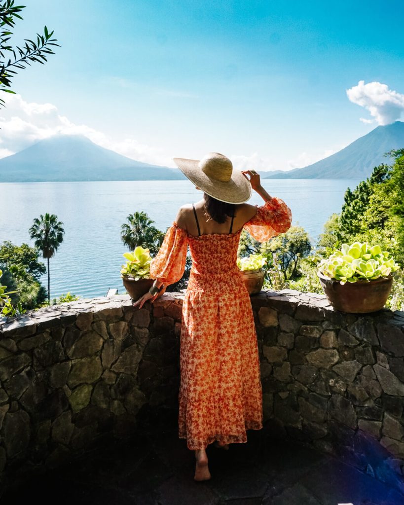 deborah enjoying view from Casa Prana of Lake Atilan Guatemala