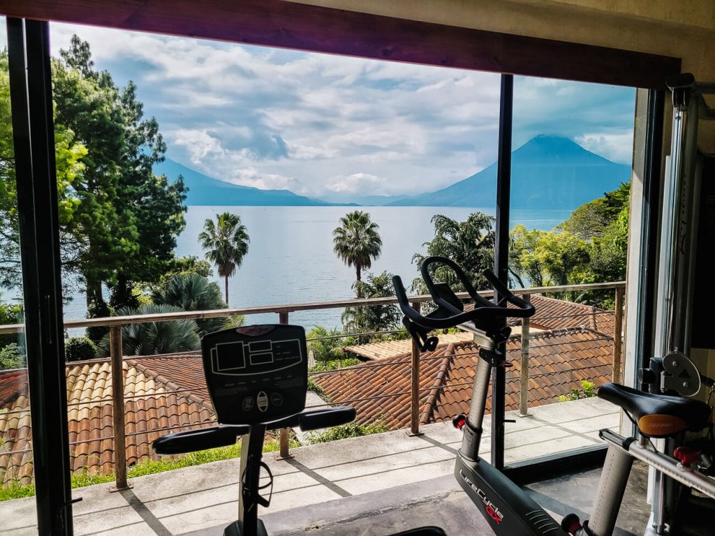 gym at Casa Prana with view of Atitlan