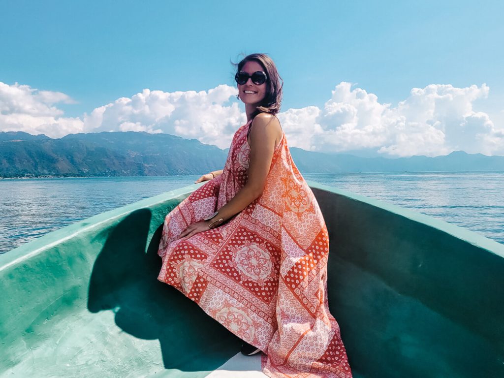 Deborah in boat at Lake Atitlan Guatemala