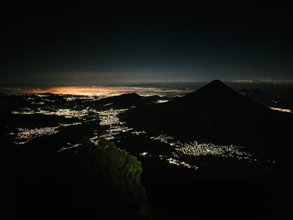 view of Antigua valley early morning when it is still dark