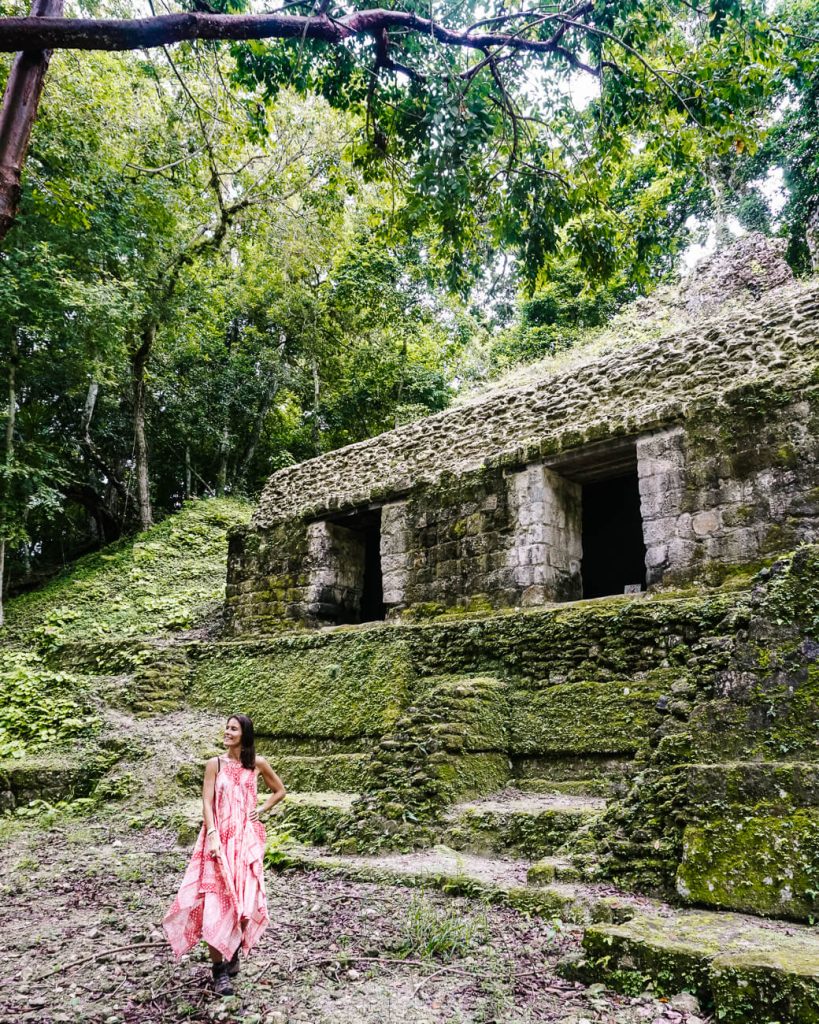Deborah in Yaxha Mayan ruins complex