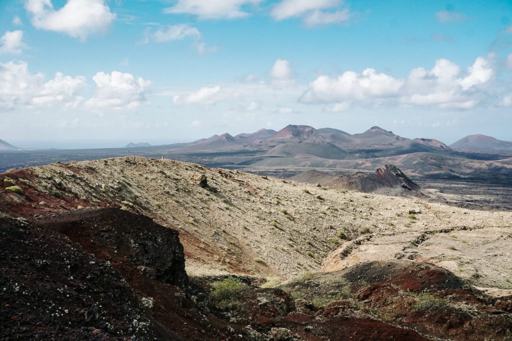 View of Timanfaya National Park on Lanzarote, where you can make beautiful walks near Volcan el cuervo.