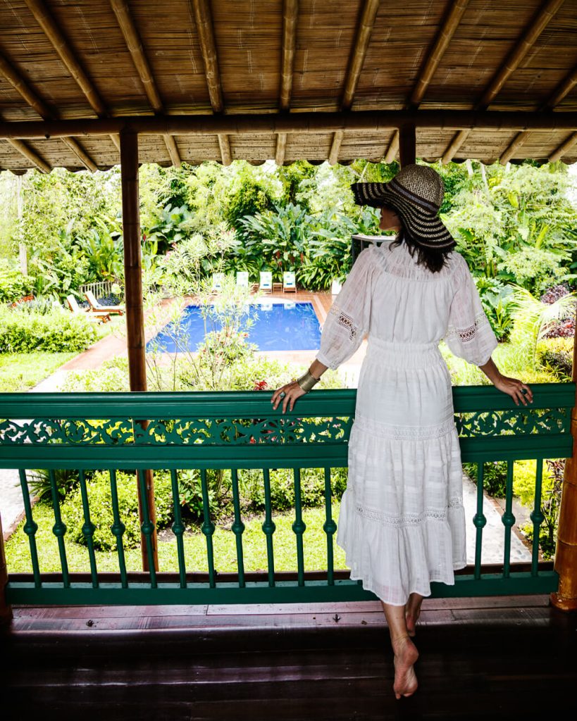 Deborah on balcony at Hacienda Bambusa