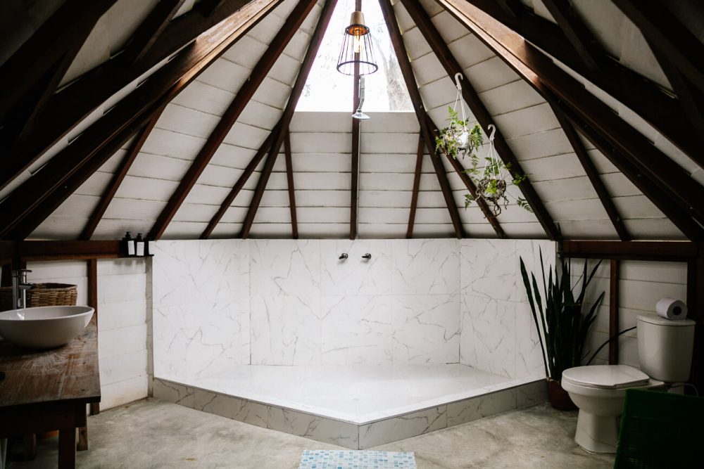 bathroom in tent on Lumbre glamping near Salento Colombia

