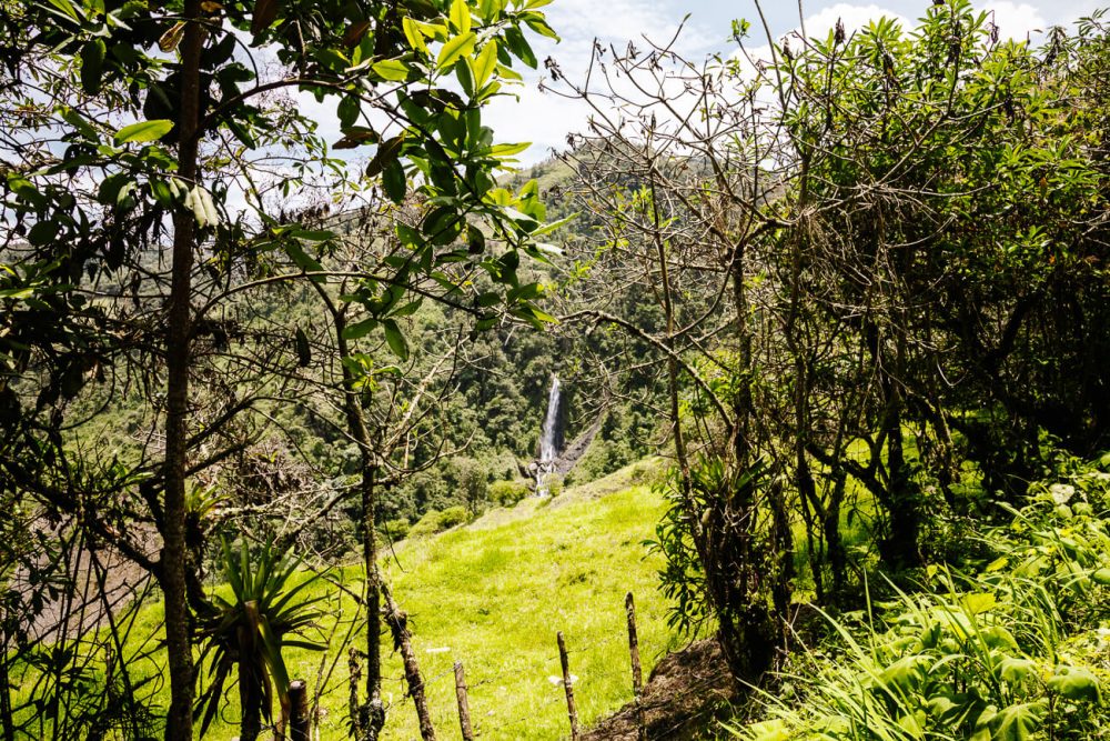 waterfall on the road towards el nido del condor ecolodge in Colombia