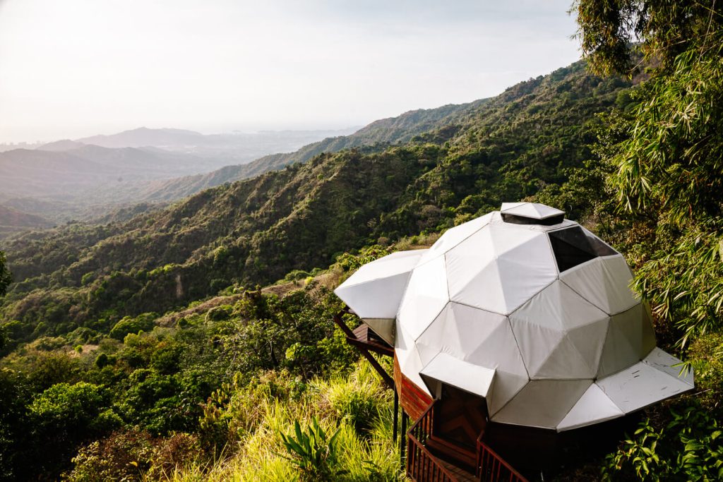 Trekker Glamping with view of mountains and Santa Marta, a unique hotel to be found in my Minca Colombia travel guide.