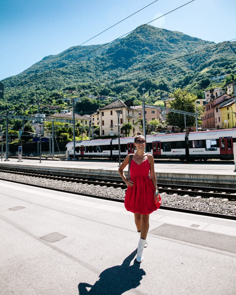 Deborah at trainstation in Bellinzona