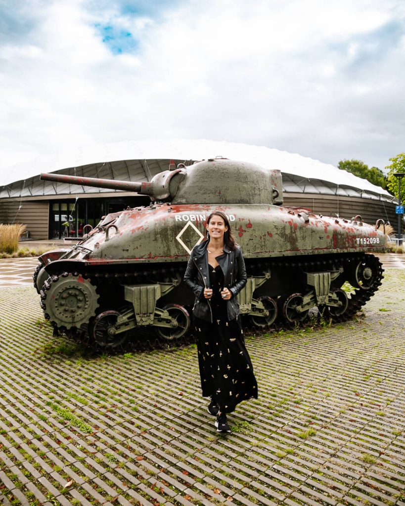 Deborah in front of Freedom Museum. The Freedom Museum is a relatively new museum, located in a green and hilly area of Groesbeek, near the border with Germany.