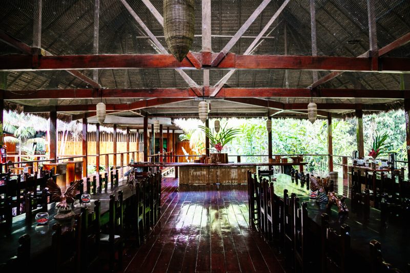 Restaurant at Posada Amazonas - jungle lodge Tambopata Peru, by Rainforest Expeditions.