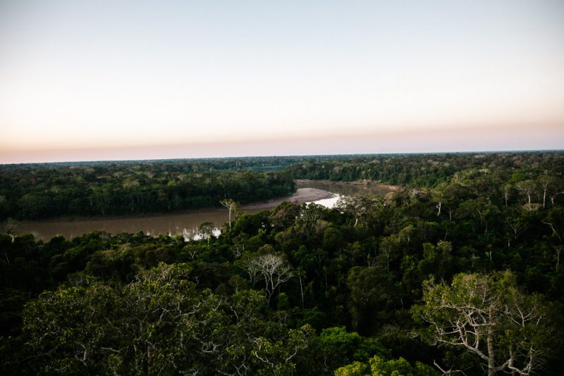 View from el mirador viewpoint of tamboppata river. An acitivity by Posada Amazonas - jungle lodge Tambopata Peru.