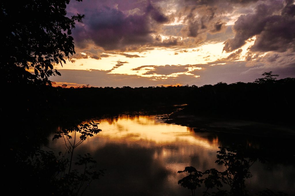 Sunset from El mirador viewpoint at Refugio Amazonas - jungle lodge Tambopata Peru, by Rainforest Expeditions.