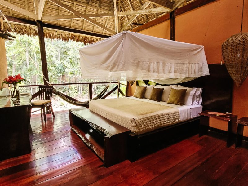 The rooms of the jungle lodges of Rainforest Expeditions are spacious and special because of the open sides. 