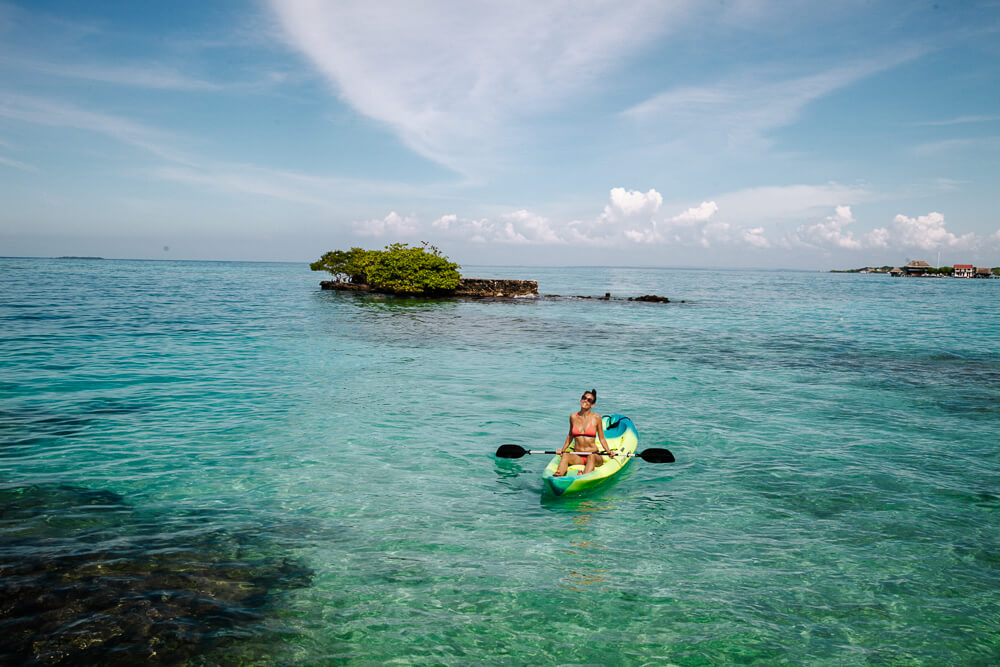 Deborah in kayak on Caribbean Sea.