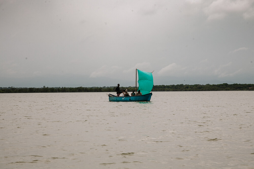 Local sailing boat in Santuario de Fauna y Flora Los Flamencos, in La Guajira Colombia.