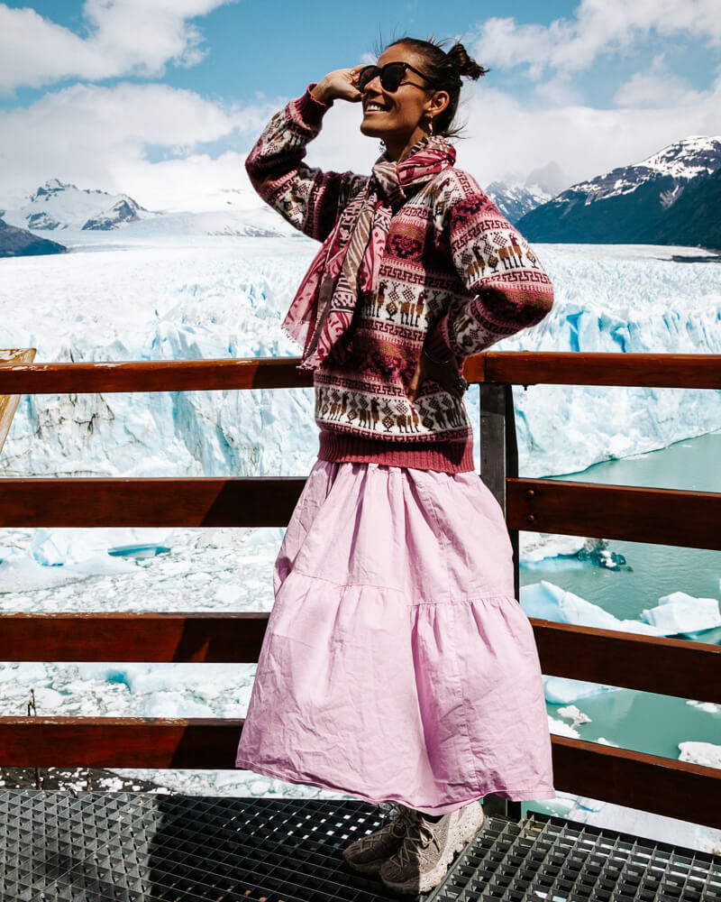 Deborah bij de Perito Moreno gletsjer.