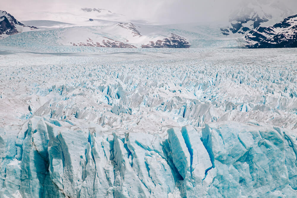 View of ice mass of the Perito Moreno glacier in El Calafate.