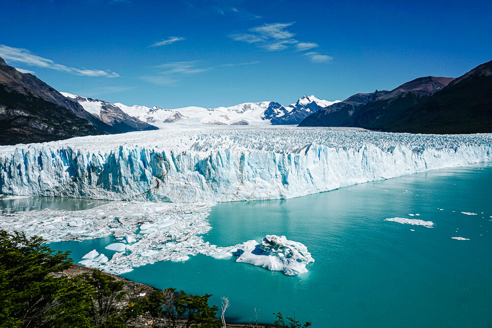 View of the Perito Moreno glacier, one of the top things to do in El Calafate Argentina.
