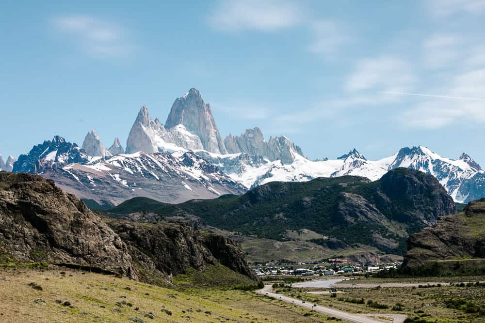 El Chaltén is located at the foot of the Fitz Roy, an impressive mountain range in the Los Glaciares National Park in Argentina.