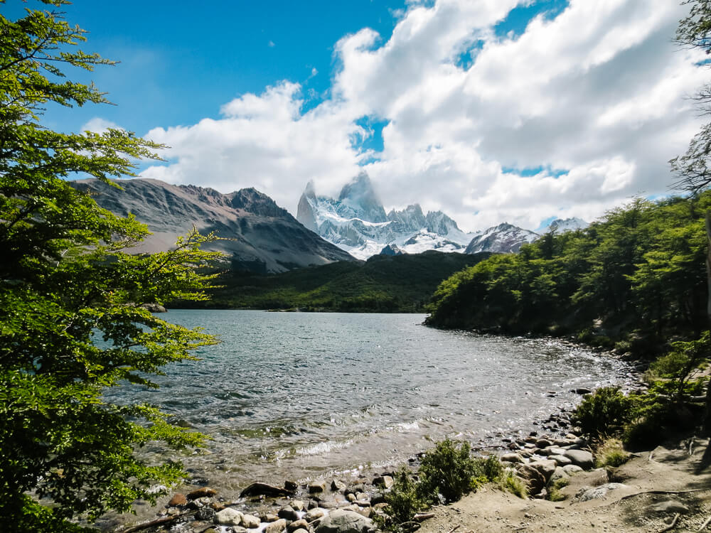 Landscape view during trekking to Laguna Torre, one of the day hikes in El Chaltén.
