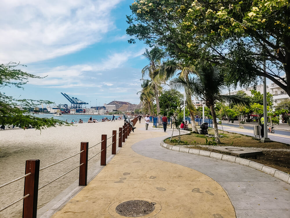 Stroll along the waterfront, one of the best things to do in in Santa Marta Colombia on a hot day.