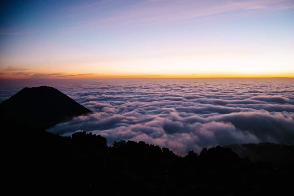 Sunset from Cerro Verde, with view of the Santa Ana volcano.