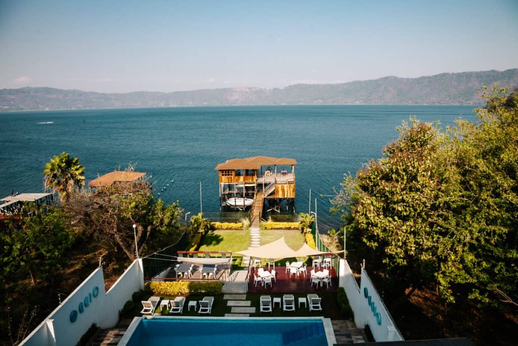 The Equinoccio hotel is located directly on Lake Coatepeque in El Salvador.