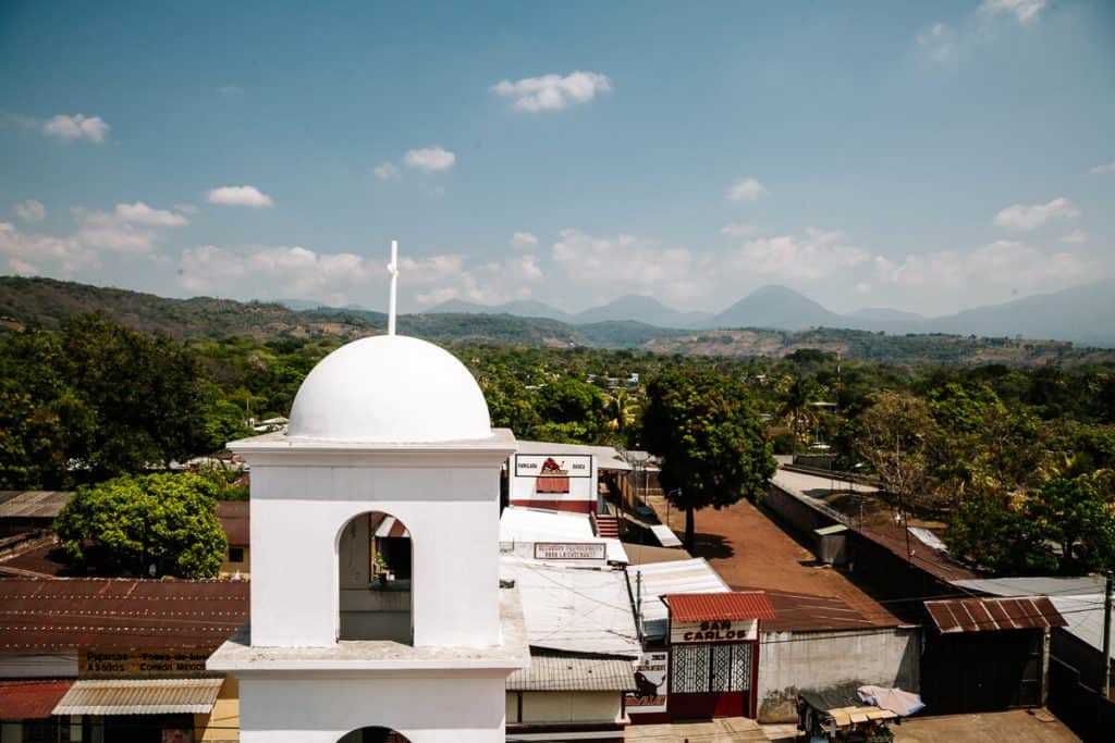 It is interesting to enter the church of Nahuizalco. If you're lucky, the bell ringer will open a door for you and walk you to the roof of the church for a view of thhe village.