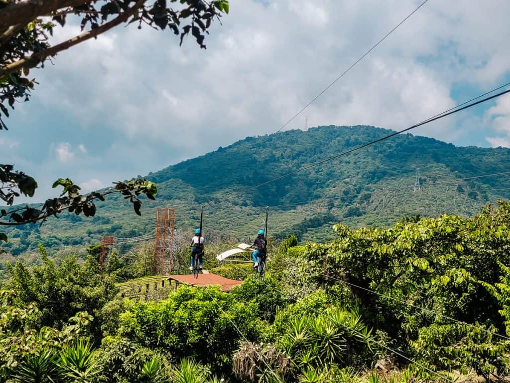 In Café Albania you can zipline, make freefalls, swing spectacularly, walk through a labyrinth and cycle through the air over coffee plantations.