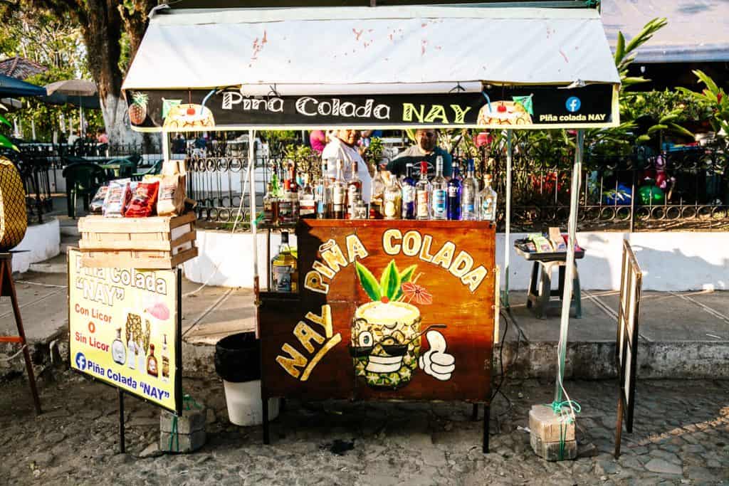 Marketstall with Pina Coladas in Ataco.