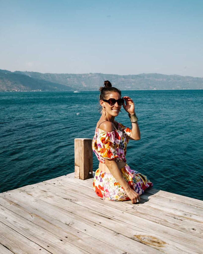 Deborah at Coatepeque Lake, one of the scenic things to do in Santa Ana El Salvador.