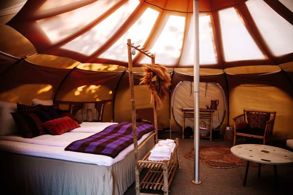 Tent in Villa Huno glamping, located in Camp Møns Klint in Zealand Denmark.