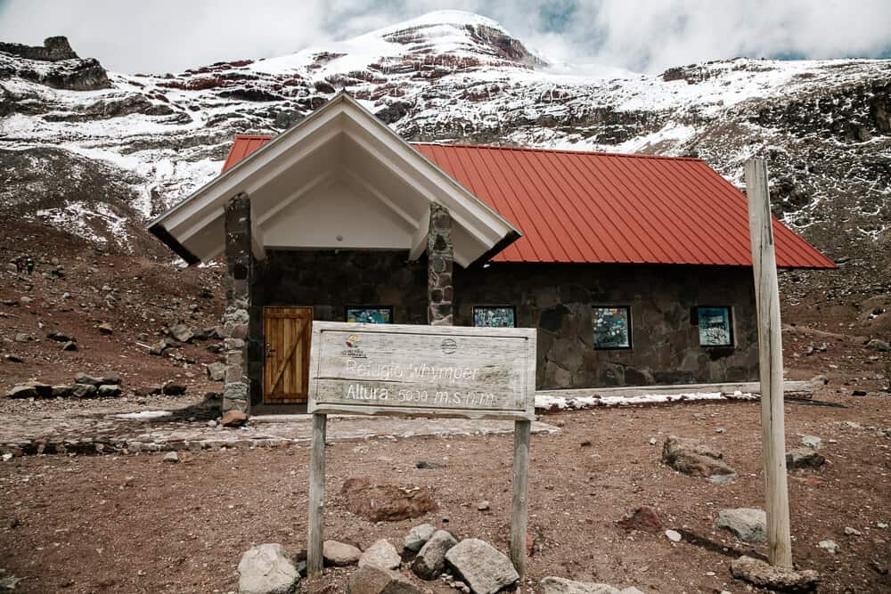 Refugio Whymper, gelegen op 5000 meter op de Chimborazo vulkaan in Ecuador.