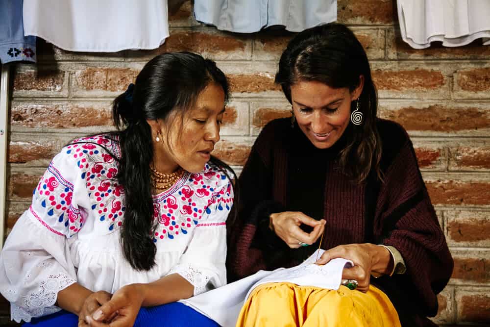 Deborah during workshop, learning about Zuleta embroidery in Ecuador.