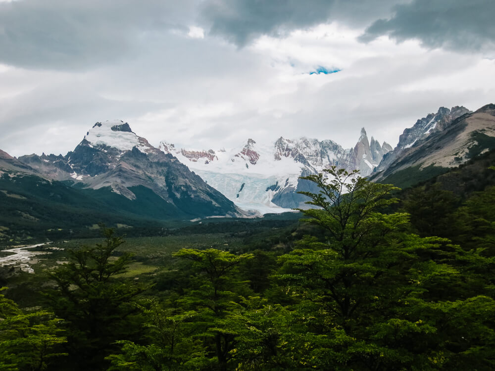 Landscape view during trekking to Laguna Torre, one of the day hikes in El Chaltén.