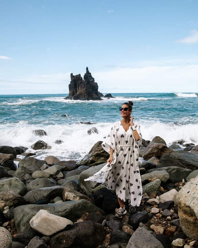 Deborah at Playa de Benijo, located in the northeast of Tenerife.