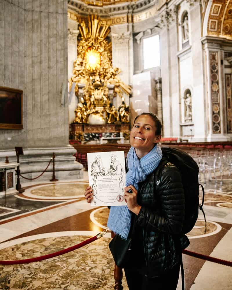 You need at least two stamps per day in your pilgrim passport to collect your official official pilgrim certificate of the Via Francigena  upon arrival at St. Peter’s Church.